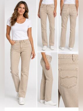 George Classics Women’s 12P Beige/Tan Straight-Leg Pants – Cotton Stretch
